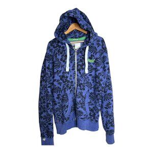 Superdry Women's Full Zip Hoodie Size XXL Floral Black & Purple Preppy Y2K
